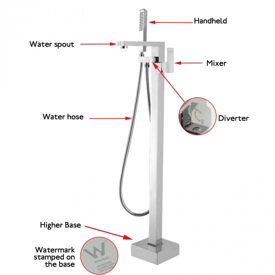 Chrome Freestanding Bath Mixer Taps With Hand held Shower Tapware Bathtub Faucet 